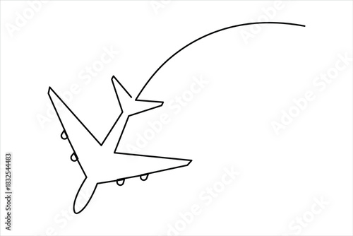 Airplane one continuous line art drawing – Minimalist airplane flight and travel vector illustration design