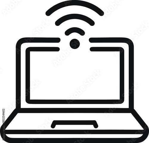 Laptop with wifi signal outline icon for technology and connectivity