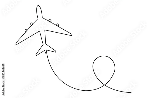 Airplane one continuous line art drawing – Minimalist airplane flight and travel vector illustration design