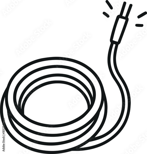 Coiled cable line drawing with sparks near the connector end