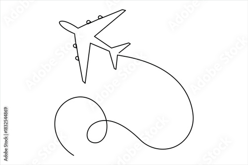 Airplane one continuous line art drawing – Minimalist airplane flight and travel vector illustration design