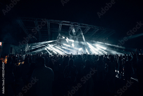 crowd of people dancing at concert	