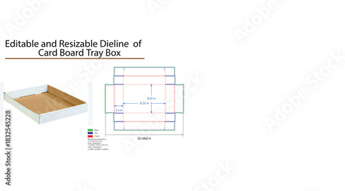 Cardboard Tray Box Dieline With Dimensions die cut