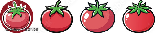 Tomato illustration with smooth circular shape and minimal leaf details shown in bold clean modern line art