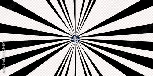 Abstract comic book flash explosion radial lines on transparent background. Vector illustration superhero design. Bright black light strip burst. Flash ray blast glow. Speed lines Manga frame. Anime