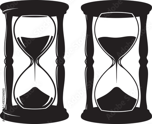 Two antique hourglasses in silhouette style