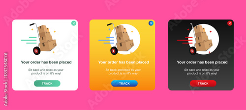 Order placed pop up design notification template. vector