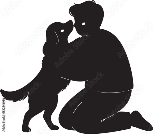 man playing with dog