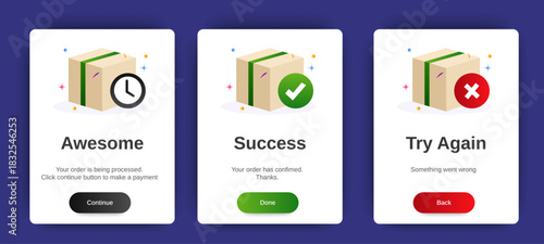 Order placed pop up design notification template. vector