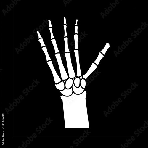 hand finger bones xray carpal bones radiology medical icon black ground white silhouette.eps
