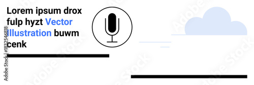Audio recording, podcasting, communication, media creation, online broadcasting, sound management. A microphone icon with text and cloud graphic. Audio recording and podcasting concept