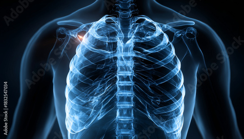 Human Anatomy - Detailed X-Ray View of the Rib Cage.