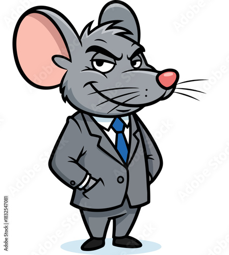 Cartoon Mouse in a Suit with a Sly Expression.