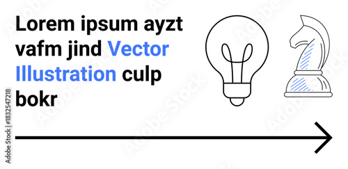 Business strategy, creative thinking, innovation, direction, decision-making, design concepts. Light bulb, chess knight arrow and placeholder text in a minimal style. Creative thinking and business