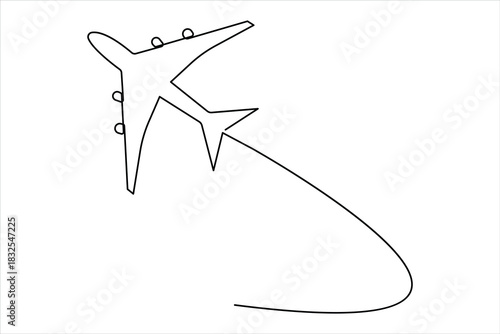 Airplane one continuous line art drawing – Minimalist airplane flight and travel vector illustration design