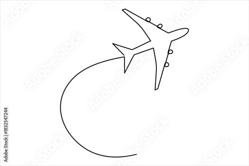 Airplane one continuous line art drawing – Minimalist airplane flight and travel vector illustration design