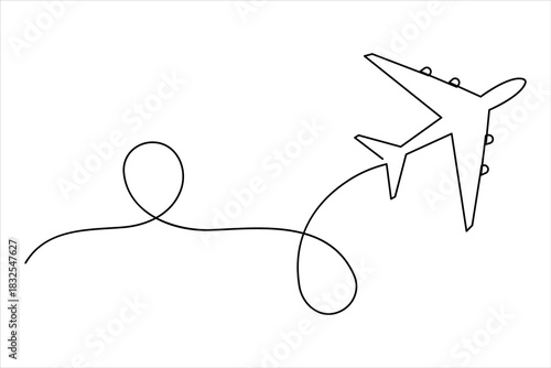 Airplane one continuous line art drawing – Minimalist airplane flight and travel vector illustration design