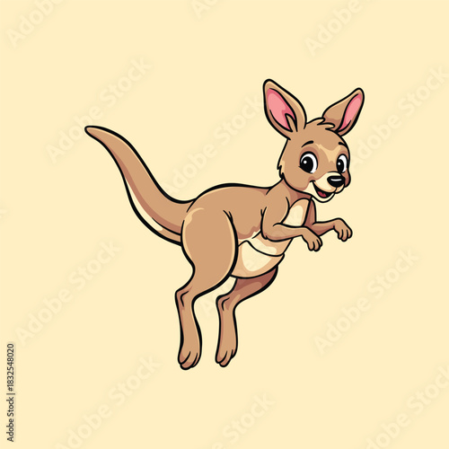 Cute Baby Kangaroo Cartoon Illustration, Animal Character for Kids, Nursery Art and Stickers