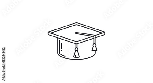 Minimalistic Line Drawing of a Graduation Cap with Tassels for Academic Achievement