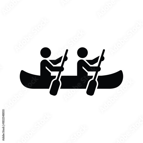 Two people paddling a canoe together on water
