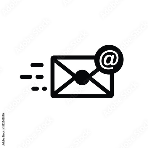 Email icon with at symbol and motion lines indicating sending