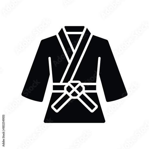 Black karate gi uniform with white belt icon