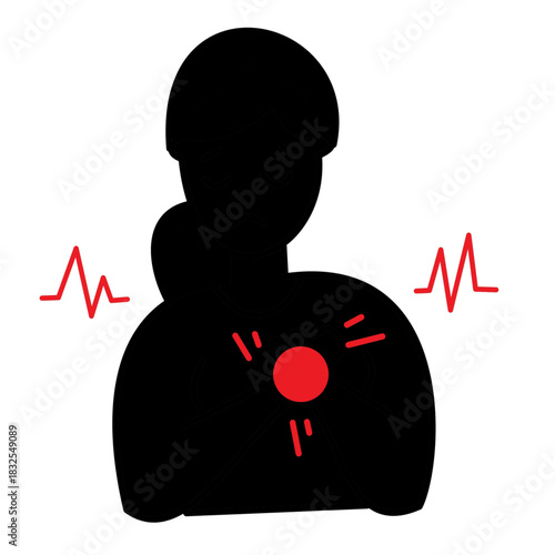 woman having chest pain heart attack keeping hands on chest severe cardiac pain silhouette.eps