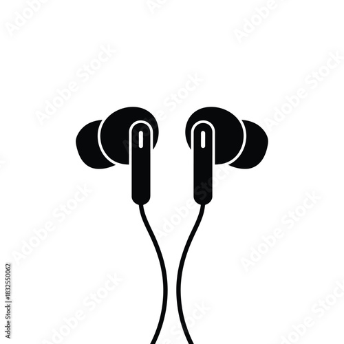 Black earbuds icon on white background minimalist design