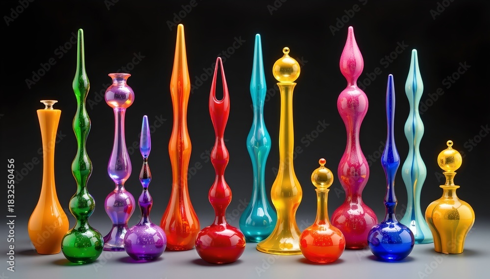 Fototapeta premium Colorful Glass Sculptures Displayed Vibrant Tower Collection