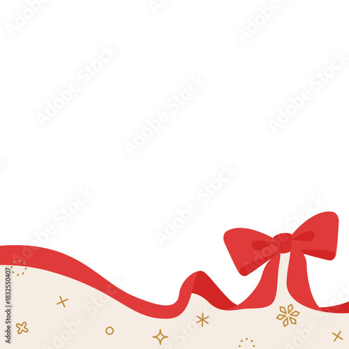 リボンのデコレーションフレーム、背景、雪の装飾、正方形サイズ