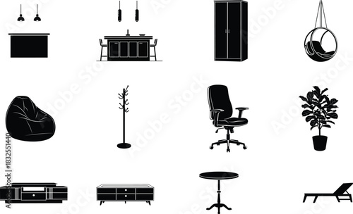 Silhouetted furniture collection for interior design and decoration