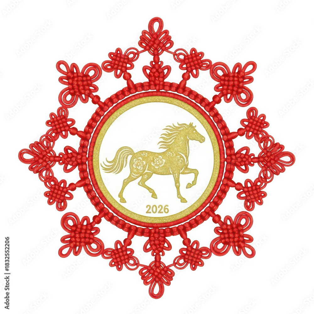 Fototapeta premium Chinese zodiac horse embroidery design isolated on transparent background