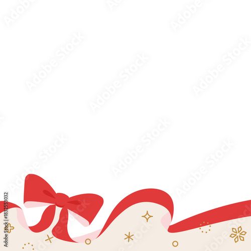 リボンのデコレーションフレーム、背景、雪の装飾、正方形サイズ