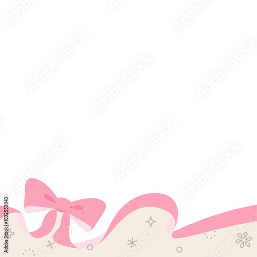 リボンのデコレーションフレーム、背景、雪の装飾、正方形サイズ