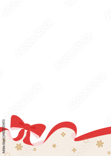リボンのデコレーションフレーム、背景、雪の装飾、縦向き