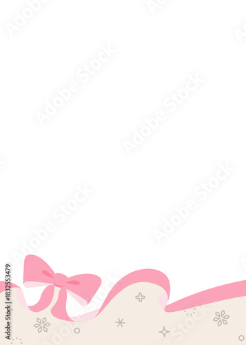 リボンのデコレーションフレーム、背景、雪の装飾、縦向き