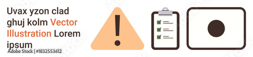 Risk management, task planning, safety instructions, productivity, compliance, focus. Exclamation warning, clipboard checklist bullseye. Risk management and task planning concepts
