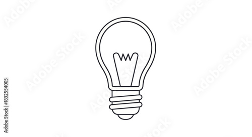 Minimalist Black and White Illustration of an Incandescent Light Bulb Design for Innovation and