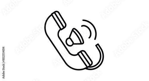 Minimalistic Line Art Illustration of a Classic Telephone Receiver with Sound Waves