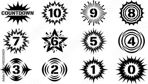 Black Explosion Countdown Stencil Numbers Set 10 to 0