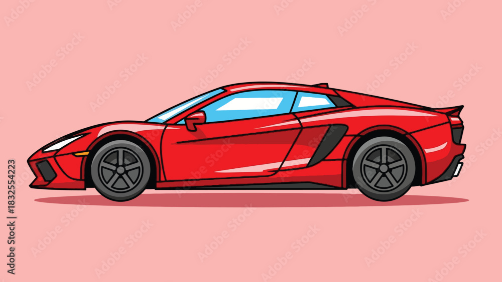 Obraz premium Vibrant Red Sports Car Illustration with Sleek Modern Design and Black Wheels.