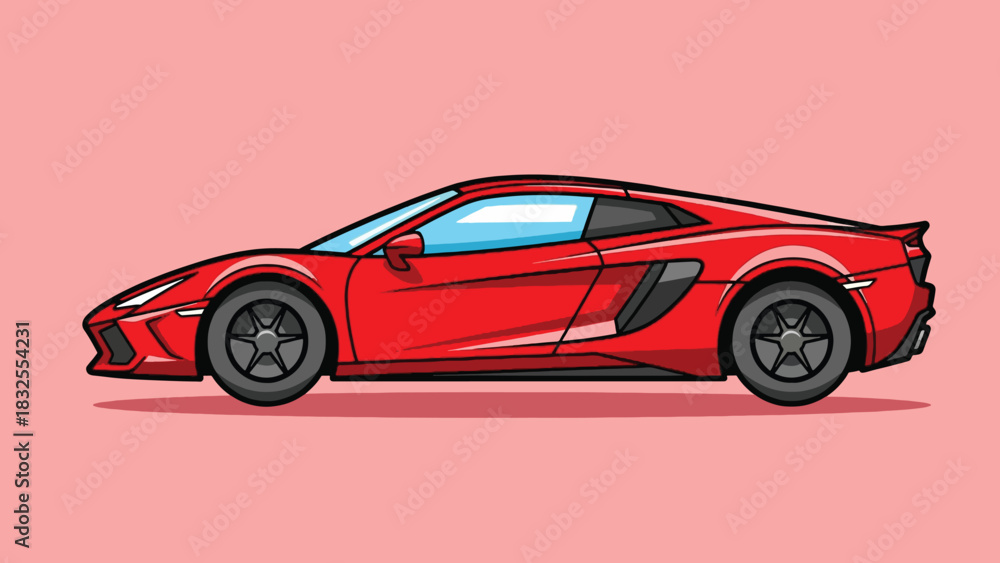 Obraz premium Vibrant Red Sports Car Illustration with Sleek Aerodynamic Design.