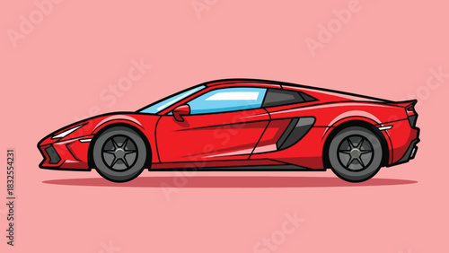 Vibrant Red Sports Car Illustration with Sleek Aerodynamic Design.