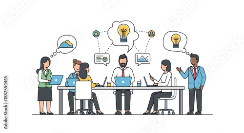 Innovative team collaboration with diverse professionals engaging in creative problem-solving in a