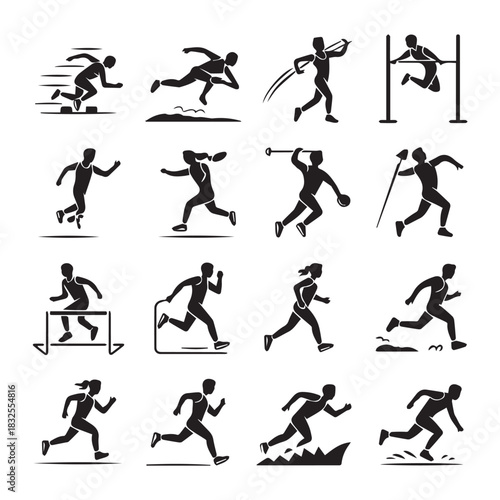 Athletic Sports Concept Track and Field Silhouettes