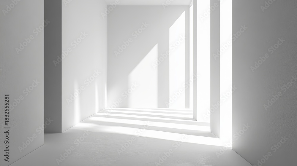 Obraz premium White, minimalist interior with sunbeams