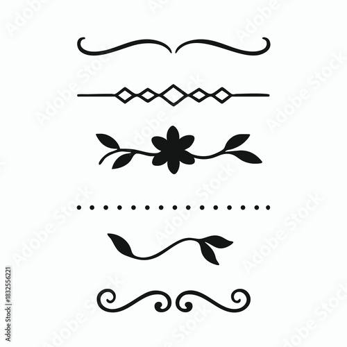 Set of hand drawn decorative text dividers and page ornaments Vector collection of calligraphic flourishes floral lines and borders for graphic design