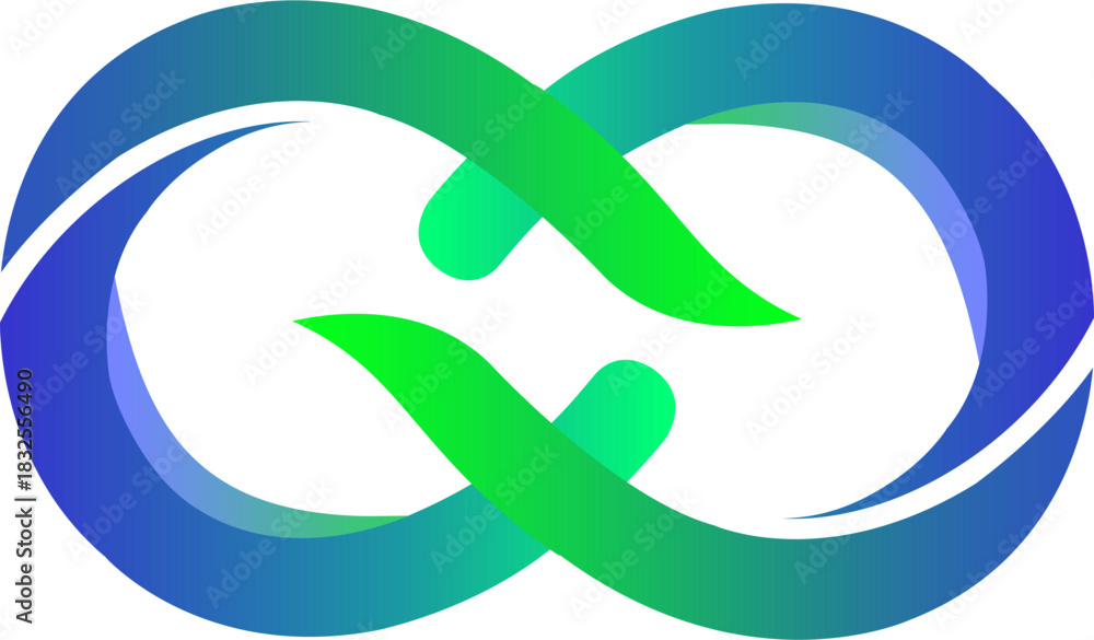 Fototapeta premium Gradient Blue Green Intertwined Loops Icon - Continuous Flow and Unity Symbol