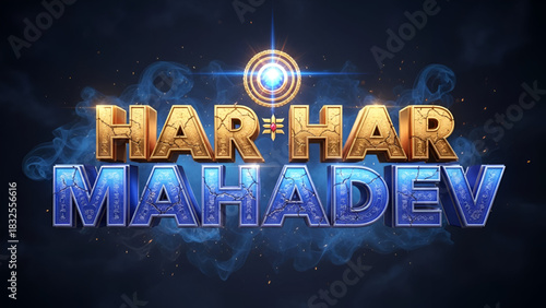 Mahadev devotional artwork showing bold text design with glowing divine aura spiritual light energy sacred atmosphere vibrant background highlighting cultural faith worship expression of powerful shiv