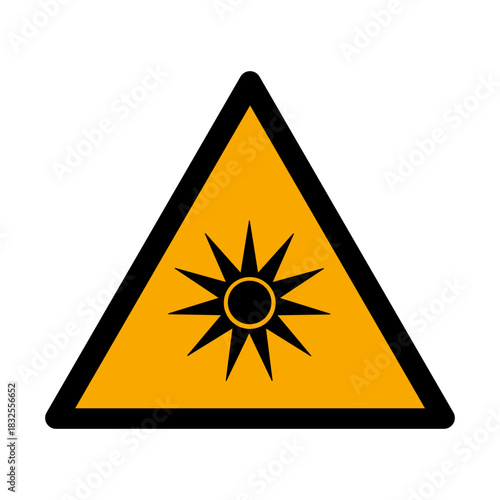 ISO 7010 W027 Optical Radiation Warning Sign. Optical Radiation Safety Icon. Black Sunburst Symbol
